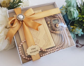 Personalized Prayer Velvet Quran Pearl Prayer Beads Islamic Gift Set | Eid Gift | Wedding Favors | Birthday Gift | Ramadan Mubarak