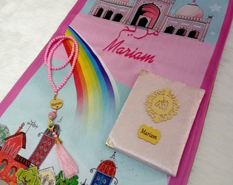 Lyxig bönematta för barn, Kaba-bönematta för barn, Ramadan Eid, bönematta för barn, Eid-present till barn, islamisk gåva