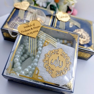Velvet Mini Quran Pearl Tasbeeh Decorated Box Gift Set | Eid Favor | Wedding Favors | Baby Shower Favor | Graduation Favor | Muslim Favor