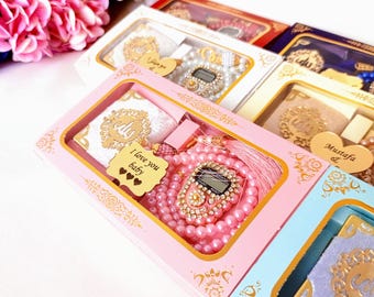 Velvet Mini Quran Pearl Tasbeeh Decorated Box Gift Set | Eid Favor | Wedding Favors | Baby Shower Favor | Graduation Favor | Muslim Favor