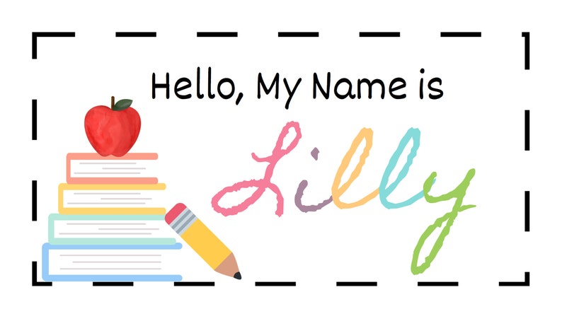 Kids School Name Tag Template School Books Design Digital - Etsy