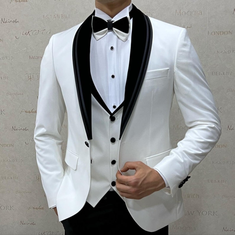 Full Set White Wedding Suit image 1