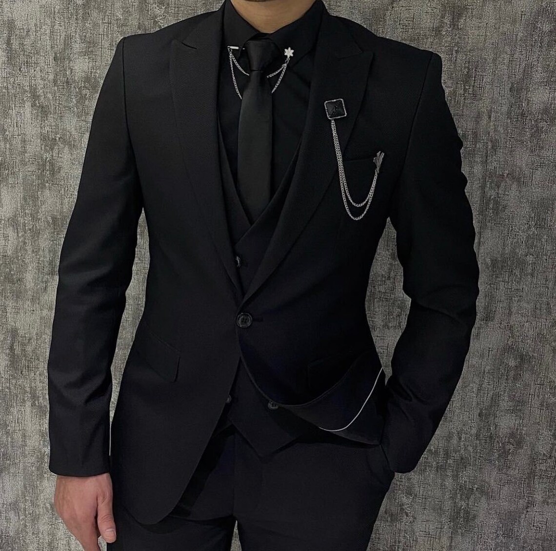 Full Set Black Slim Fit Suits Etsy