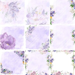 Purple in love vol2. Papel digital para fabricantes de cartões e scrapbooking. Lavanda, roxo, flores violetas e aquarela. Decoupage. Sublimação