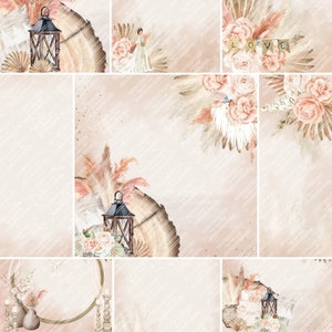 Papel digital con temática de boda elegante. Hermoso y simple, 8 páginas. Papel digital, estilo bohemio, para scrapbooking, creación de tarjetas, archivos digitales.