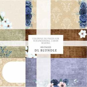 DL GRANDE reliure 2. 164 pages numériques pour le scrapbooking, la fabrication de cartes. fleurs, éléments, textile, bleu marron crème vert rose rouge or couleurs.