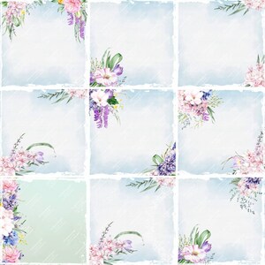 Papel digital Garden flower2 para scrapbooking y creación de tarjetas. Papel azul claro con flores de prado de jardín. Papel digital simple para todas las manualidades