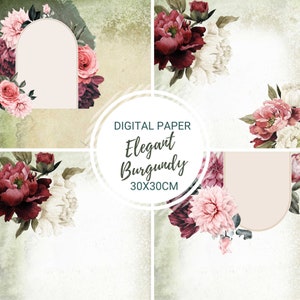 Bourgogne élégant vol.2.  18 pages de papier numérique pour le scrapbooking et la fabrication de cartes. Mariage, anniversaire, anniversaire, etc.