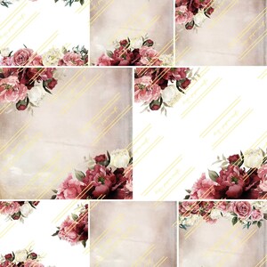 Elegante bordeaux. Carta digitale in marrone vintage e rosso intenso, fiori bordeaux. Scrapbooking digitale. Carta digitale. Peonia rossa digitale speciale