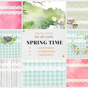 Papier numérique printanier. Lot de 30 pages pour le scrapbooking, la fabrication de cartes, l'invitation, la sublimation, les aquarelles colorées élégantes