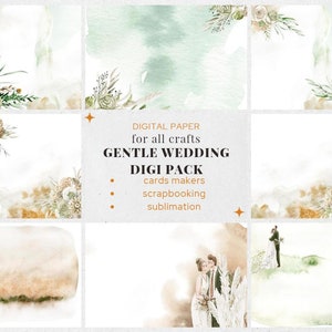 Boda delicada. 50 páginas de papel digital para scrapbooking y fabricación de tarjetas. Bodas, cumpleaños, aniversarios. Recortes digitales. Impresión por sublimación.