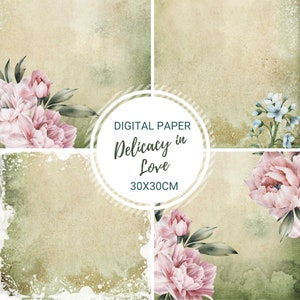 Delicadeza en el amor. 24 diseños de papel digital para hacer tarjetas, scrapbooking, decoupage, etc. Elegantes y hermosas páginas de acuarela. Archivos digitales.