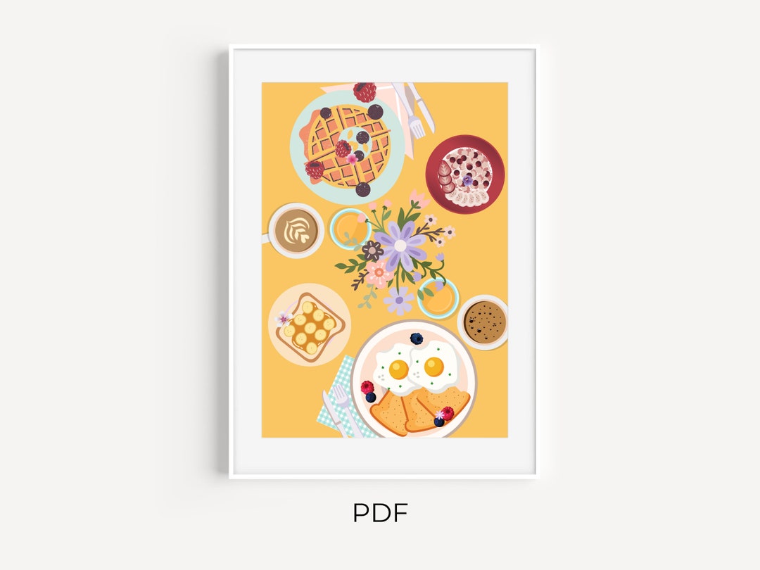 Breakfast Print Breakfast Digital Print for Kitchen, Breakfast Poster, Colorful ...