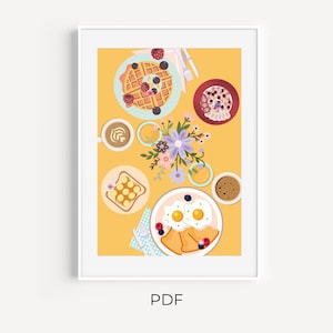 Breakfast Digital Print for Kitchen, Breakfast Poster, Colorful Breakfast | Instant Download | Digital Design