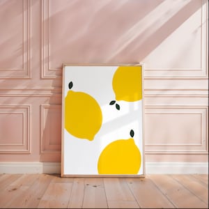 Lemon No. 5, Citrus Illustration Art, Modern Minimal Colorful Lemon Poster, Simple Fruit Market Print | Instant Download | Digital Design