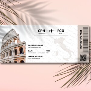 Modello di carta d'imbarco, modello personalizzato modificabile per Canva, biglietto di viaggio, regalo, vacanza / download immediato / progettazione digitale