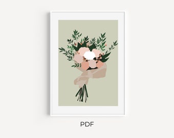 Blumenstrauß No. 1, Bunte Blumen, Botanische Illustration Druck | Sofortdownload | Digital Design