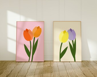 Frühlingstulpen, Blumenwand-Kunstdruck, Blumenmarkt-Blumen-, botanische Blumensträuße | Sofortdownload | Digital Design