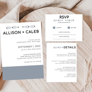 Chip Modern Color Block Wedding Invitation Template I Modern Wedding Invitation Template, Editable Modern Minimalist Invitation Set