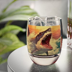 Colorful Biting Shark Whiskey Glass