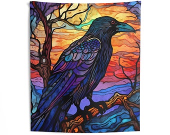 Raven Colorful Sunset Wall Tapestry