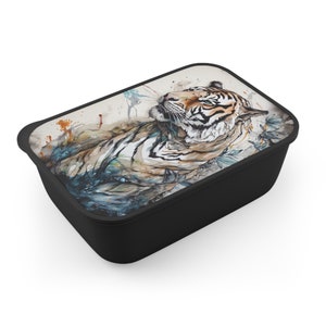 Beautiful Watercolor Tiger PLA Bento Box with Band and Utensils