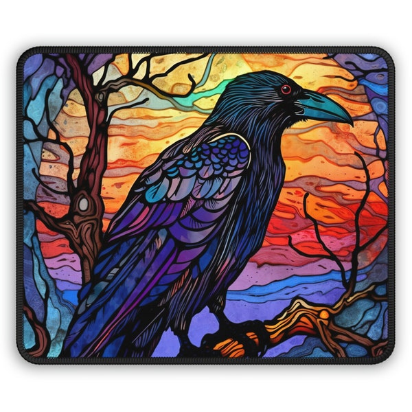 Colorful Raven in a Tree Gaming Mouse Pad