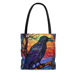 Gothic Raven in a Tree AOP Tote Bag