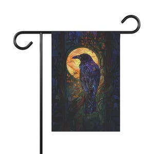 Outdoor Flag, Nature Lover Gift, Raven Full Moon Forest House Banner, Garden Decoration, Raven Flag, House Flag, Moon Decor, Nature Flag,