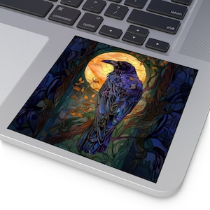 Beautiful Raven in a Forest Square Sticker, Premium Vinyl, Indoor\Outdoor - gothic fantasy decoration - gift for student