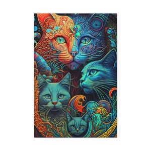 Psychedelic Trippy Cats Surreal Canvas Gallery Wraps