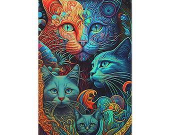 Envolturas de galería de lienzo surrealista de gatos trippy psicodélicos