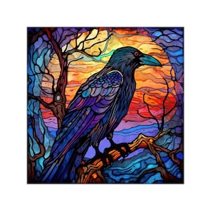 Gothic Raven in a Tree Square Vinyl Sticker