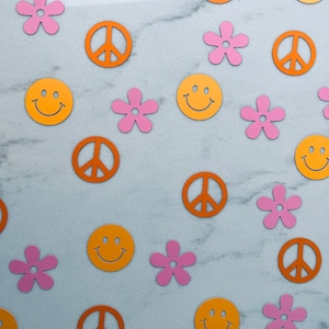 70s Confetti | 60s Confetti | Hippie | Too Groovy | Two Groovy | Groovy One | Retro | Flower Power | Peace Sign | Smiley Face Table Scatter