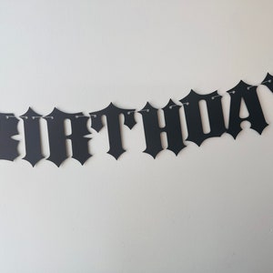 Gothic Happy Birthday Banner | Goth Garland | Rock and Roll Decor | Medieval Party Decorations | Old English Banner | Halloween Birthday