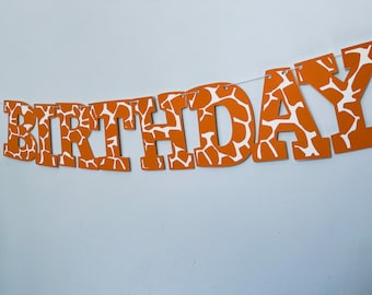 Giraffe Happy Birthday Banner | Giraffe Print | Wild One | Two Wild | Safari Party | Jungle Decorations | Animal Birthday | Giraffe Font