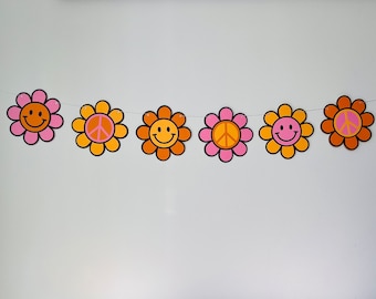 70s Flower Banner | Peace Sign Banner | Smiley Face Banner | Groovy Banner | Too Groovy | Two Groovy | Groovy One | 70s Birthday | Flowers