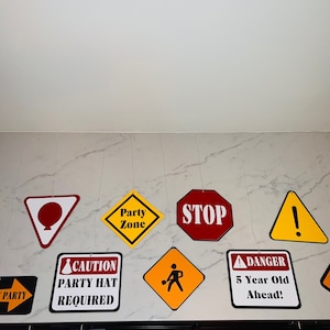 Construction Signs Hanging Party Decorations | Double Sided Construction Signs | Construction Birthday | Road Signs | Road Work | Boy Party