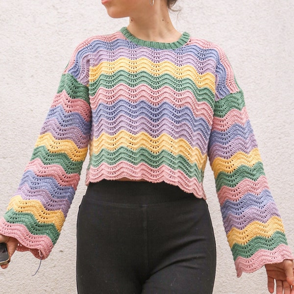 Crochet Wavy Sweater with Stripes - Crochet Pattern