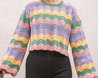 Crochet Wavy Sweater with Stripes - Crochet Pattern