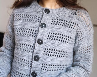 Crochet Cardigan Pattern – Bari Crew Neck, Easy Beginner Sweater (PDF Pattern)