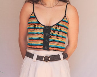 Crochet button up top pattern, easy crochet mesh top, scrap yarn top