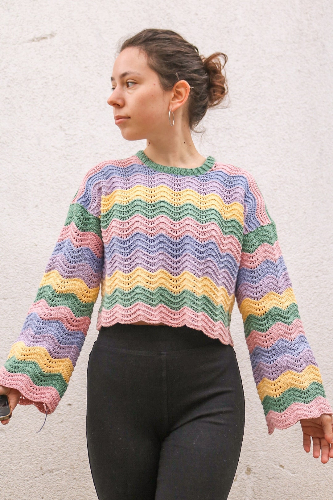 トップス eaphi FRONT WAVE CROCHET LIKE KNIT FRONT WAVE CROCHET LIKE KNIT CARDIGAN トップス