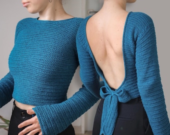 Crochet Blouse Pattern – Backless Top with Bow Tie (PDF)