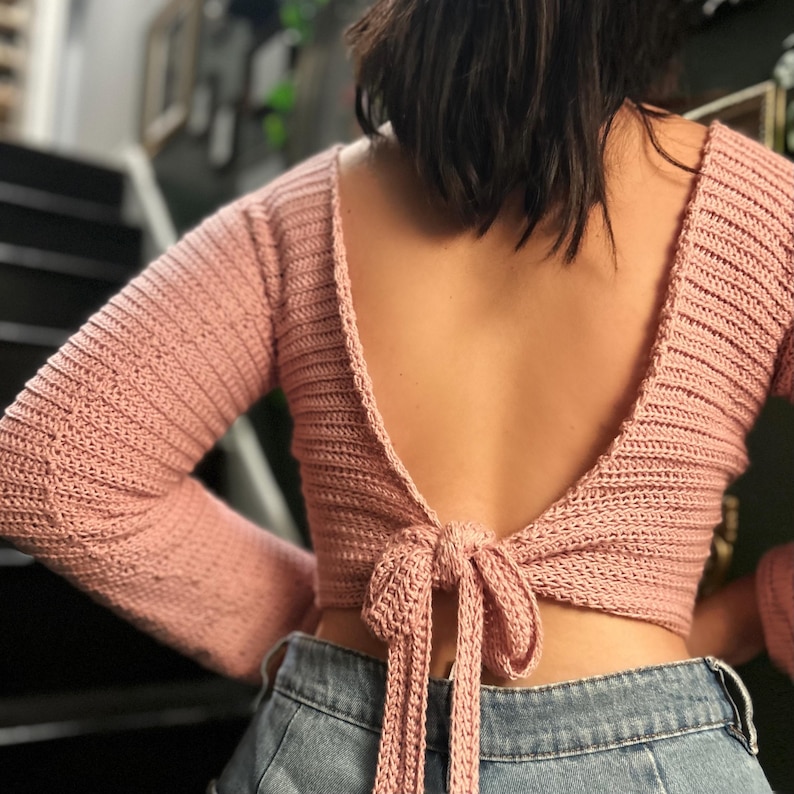 Crochet Blouse Pattern – Backless Top with Bow Tie (PDF) image 12