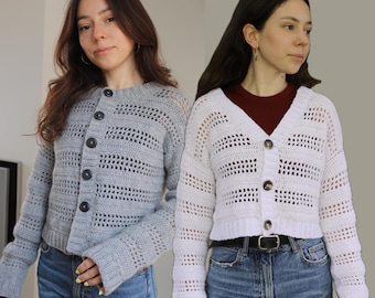Crochet Cardigan Pattern - Bari Crew Neck & V-Neck (PDF Pattern)