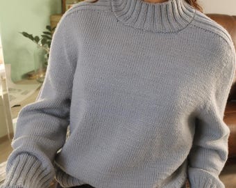 KNITTING PATTERN - Knit Sweater Top Down Mock Neck Turtleneck - Gloomy Sweater