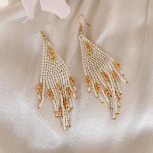 Beaded Bouquet Flower Earrings, Woven Statement Earrings, Flower Dangle Earrings, Handmade Unique Earrings