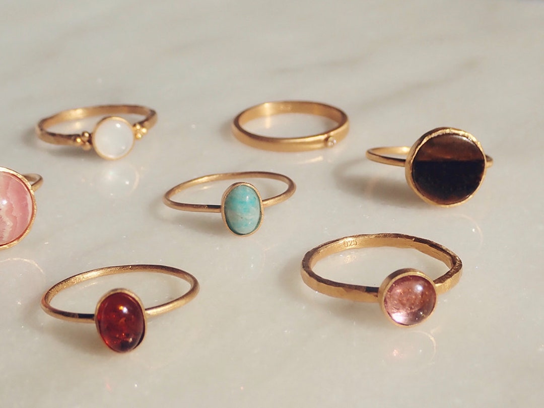 Handmade Gemstone Ring Sway, 24k Gold Vermeil, Oval Shaped Gemstone ...