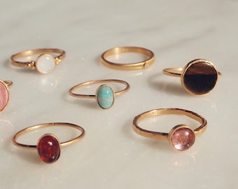 Handmade Gemstone Ring Sway, 24k Gold Vermeil, Oval Shaped Gemstone Ring, Mother Of Pearl, Aventurine, Rose Quartz, Amethyst, Tiger's Eye